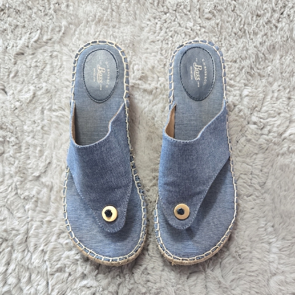 G.H Bass & Co Blue Denim wedge espadrilles sandals size 9